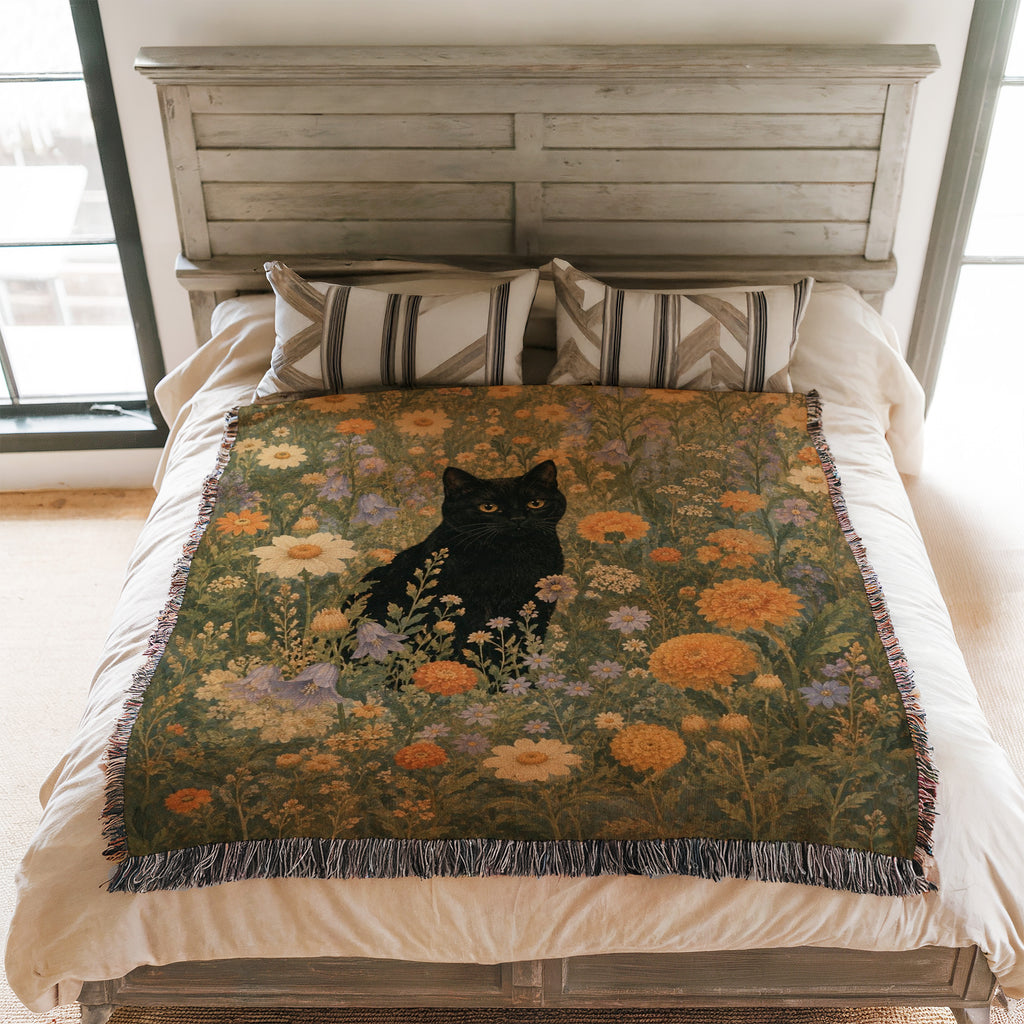 Golden Meadow Black Cat Blanket