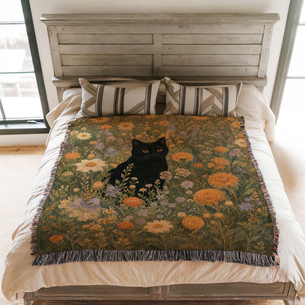 Golden Meadow Black Cat Blanket
