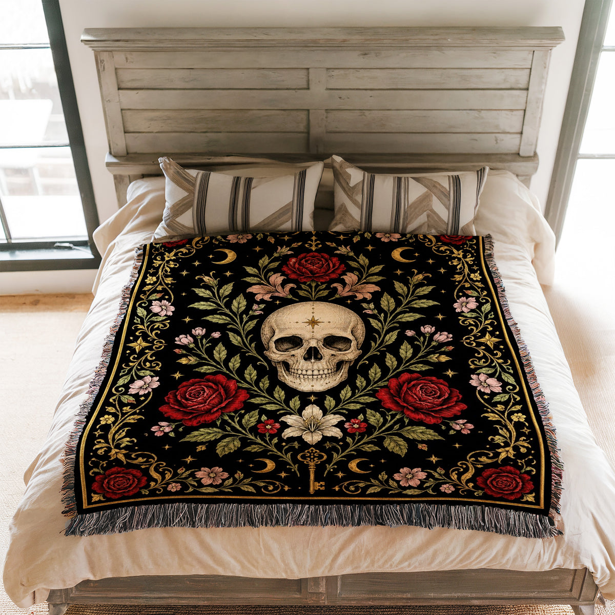 Skull & Celestial Roses Blanket