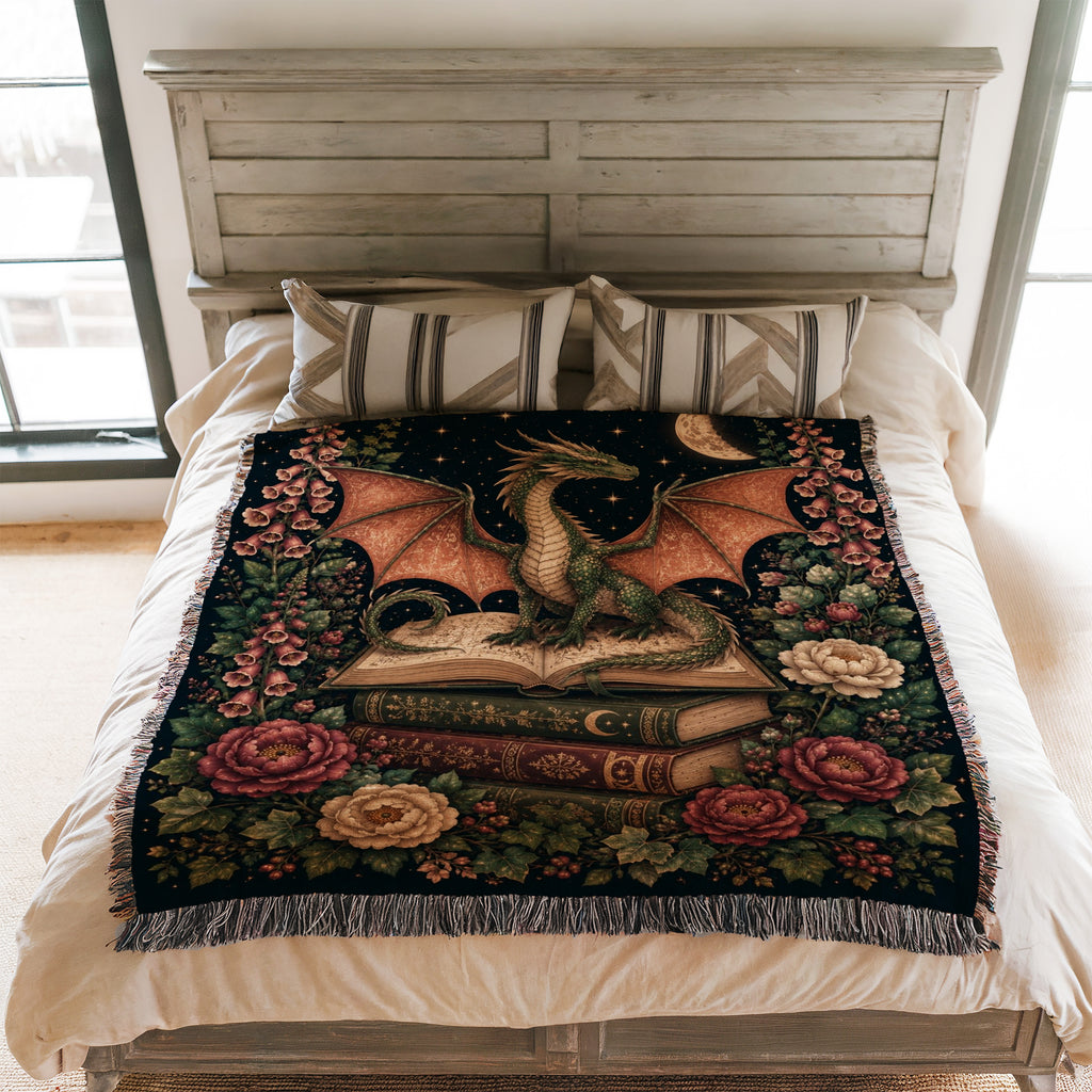 Woodland Crescent Dragon & Books Blanket
