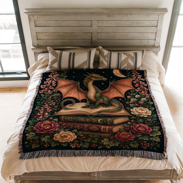 Woodland Crescent Dragon & Books Blanket