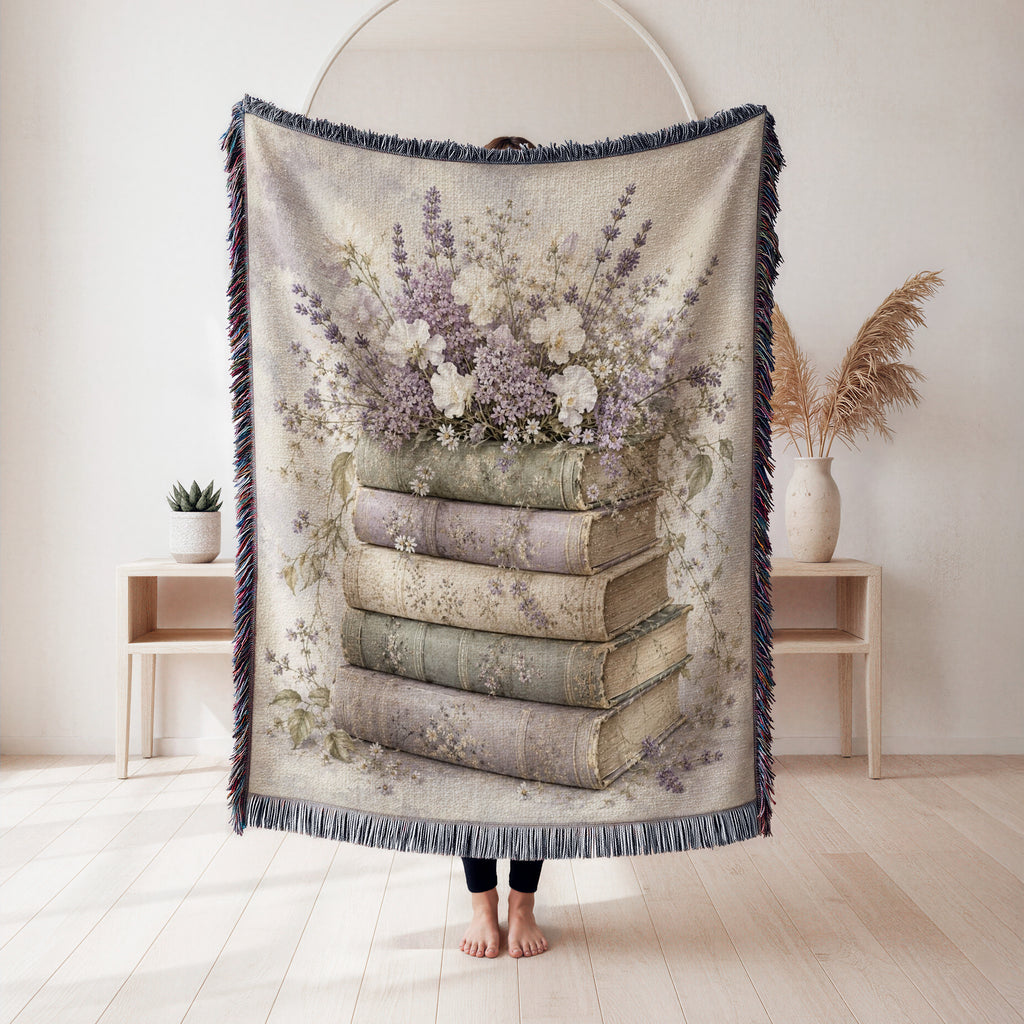 Lavender & Vintage Books Blanket