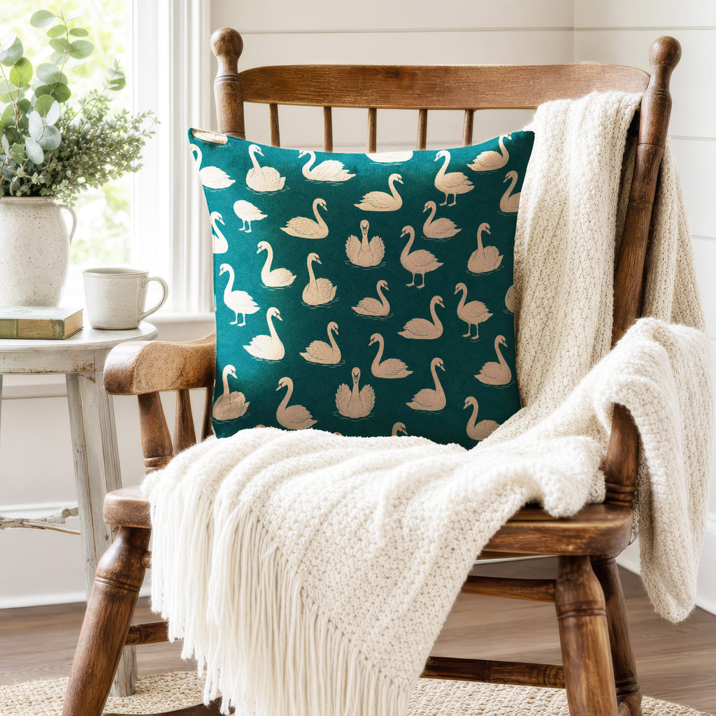 Teal Swan Lake – Elegant Swan Pillow
