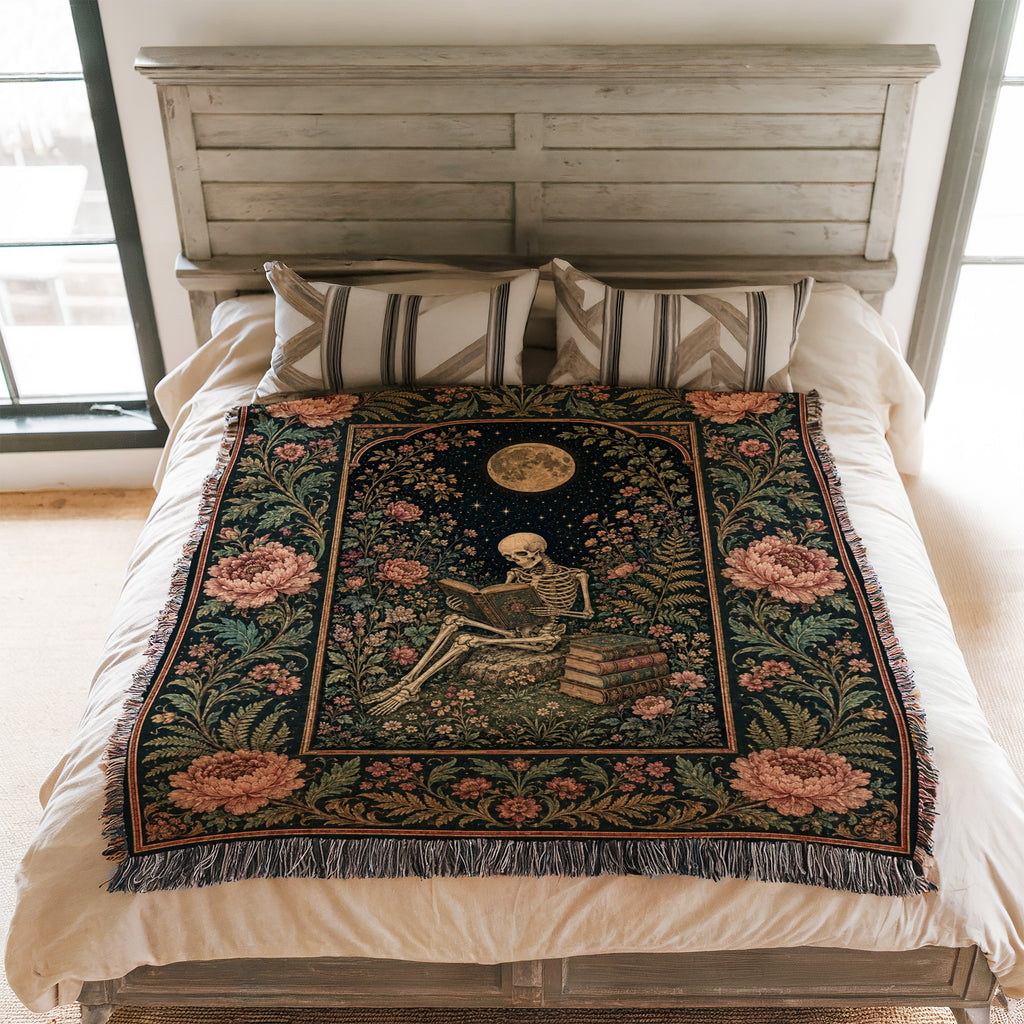 Peony Garden Skeleton Reader Blanket