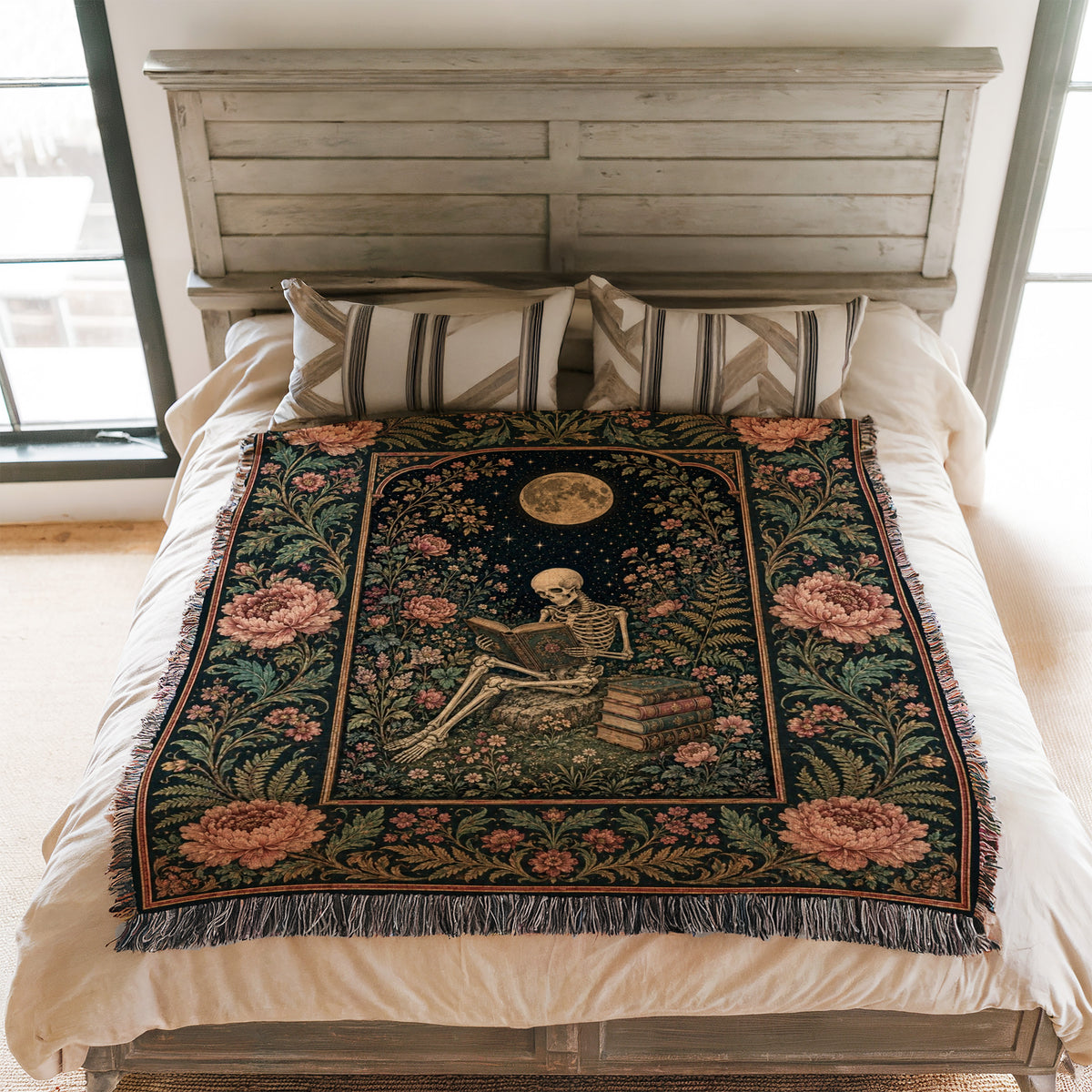 Peony Garden Skeleton Reader Blanket