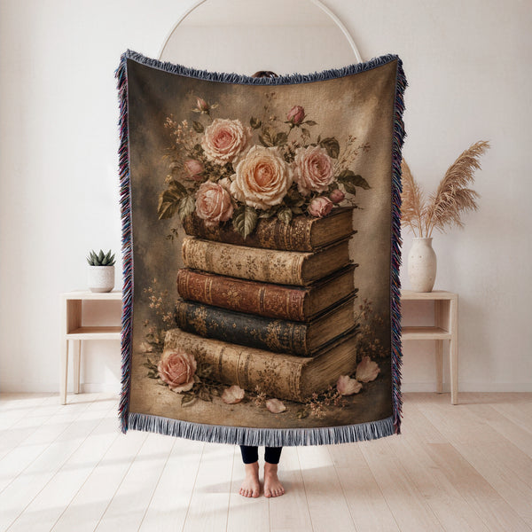 Blush Roses & Antique Books Blanket