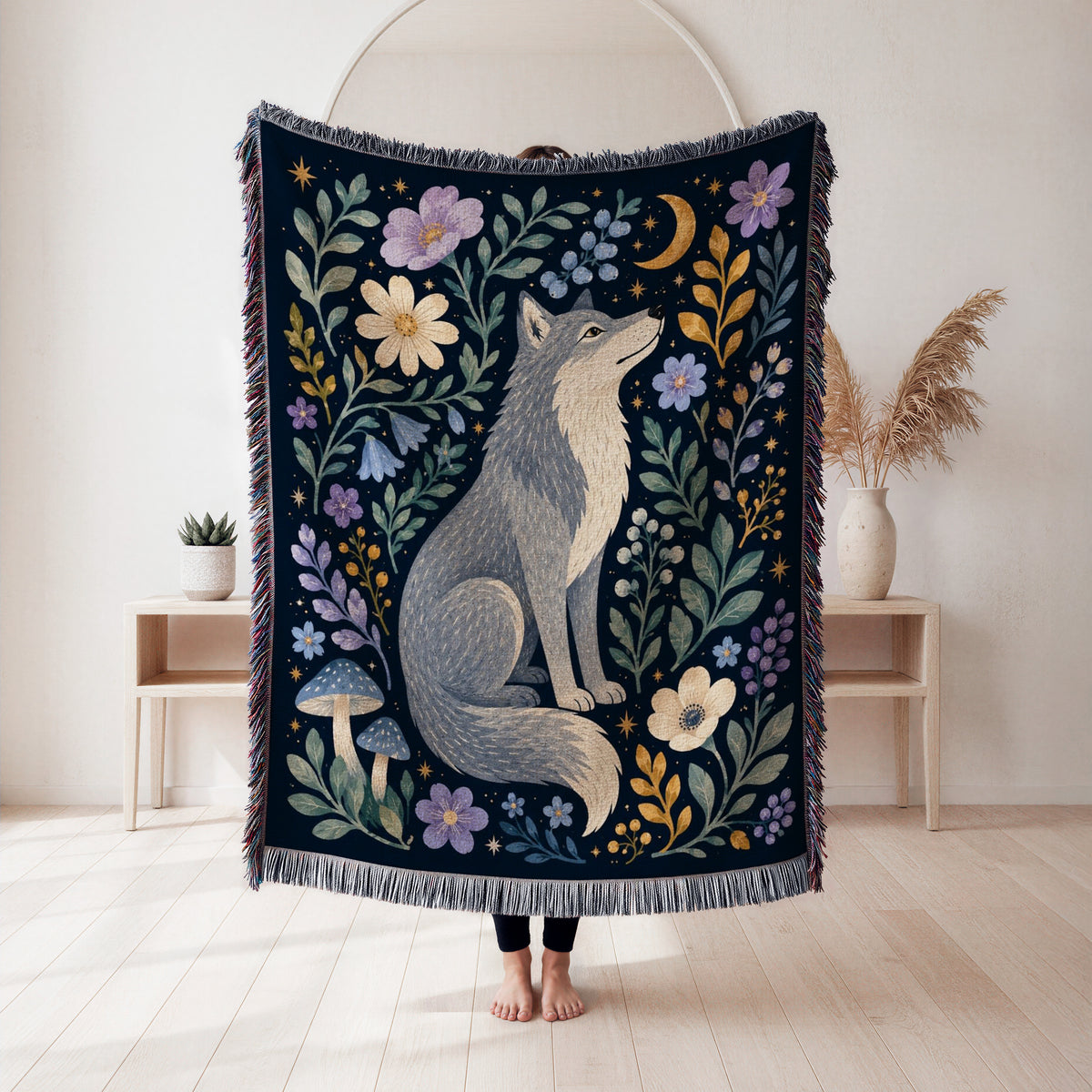 Moon Garden Wolf Blanket