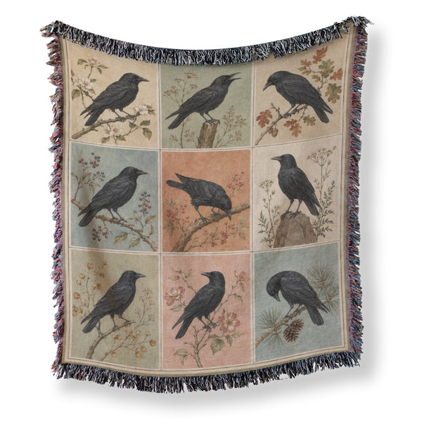 Vintage Raven Portrait Blanket