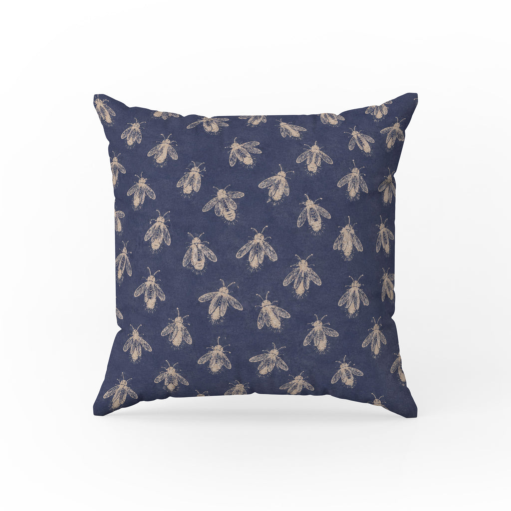Midnight Bees – Navy Botanical Pillow