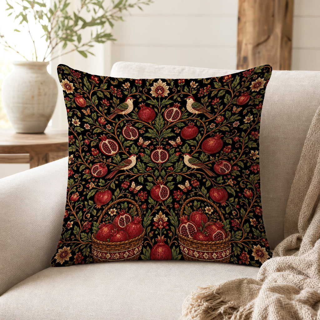 The Pomegranate Aviary – Birds & Botanical Tapestry Pillow
