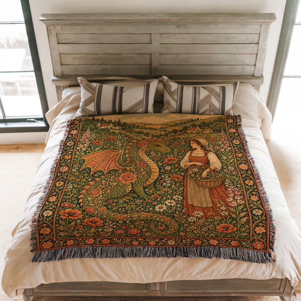 The Rosebound Meadow Dragon Blanket