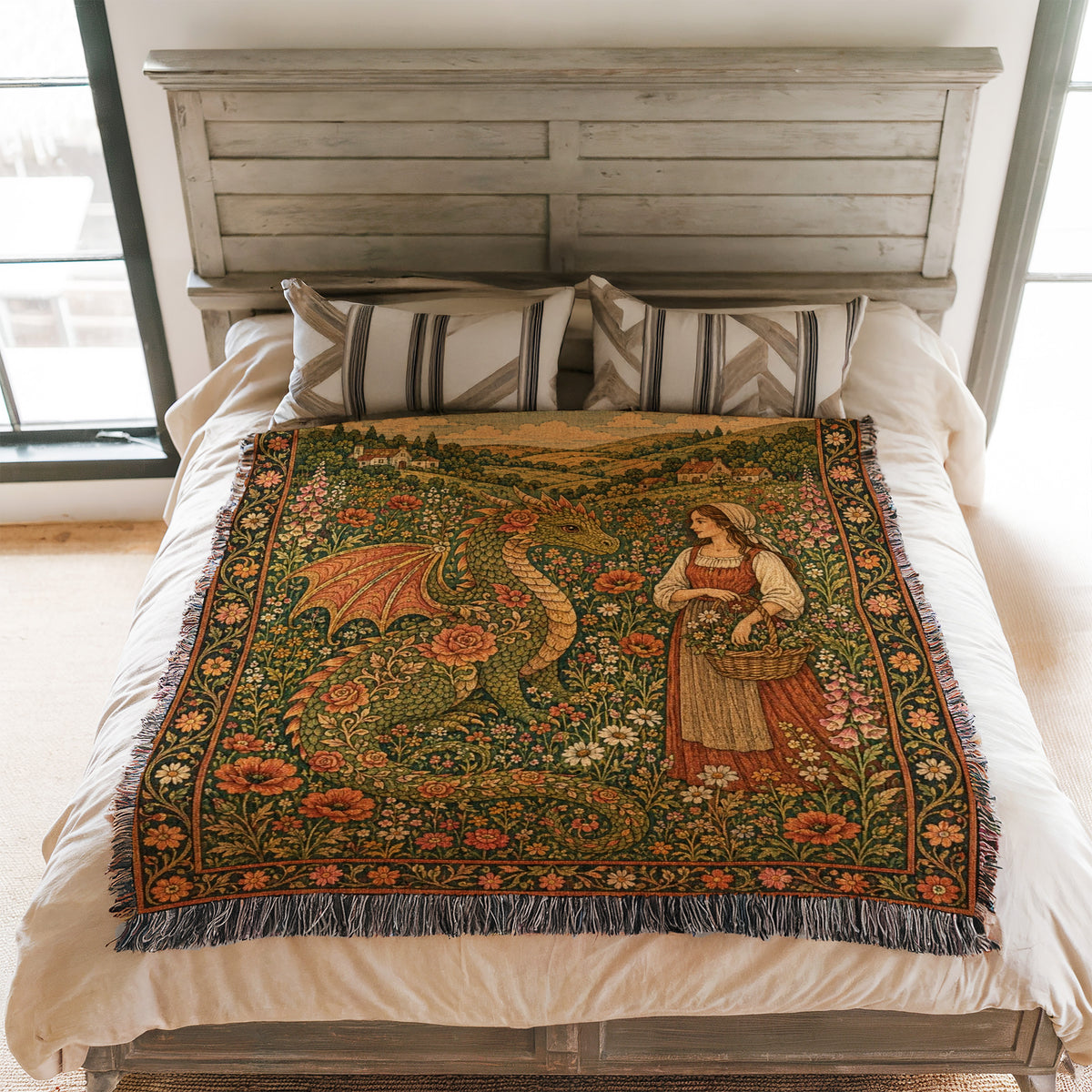 The Rosebound Meadow Dragon Blanket