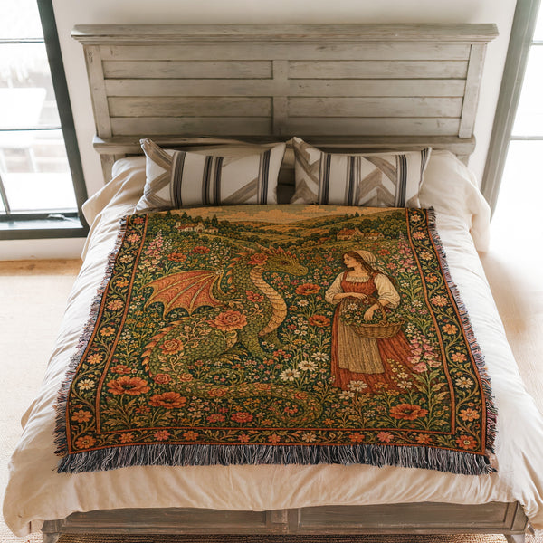 The Rosebound Meadow Dragon Blanket
