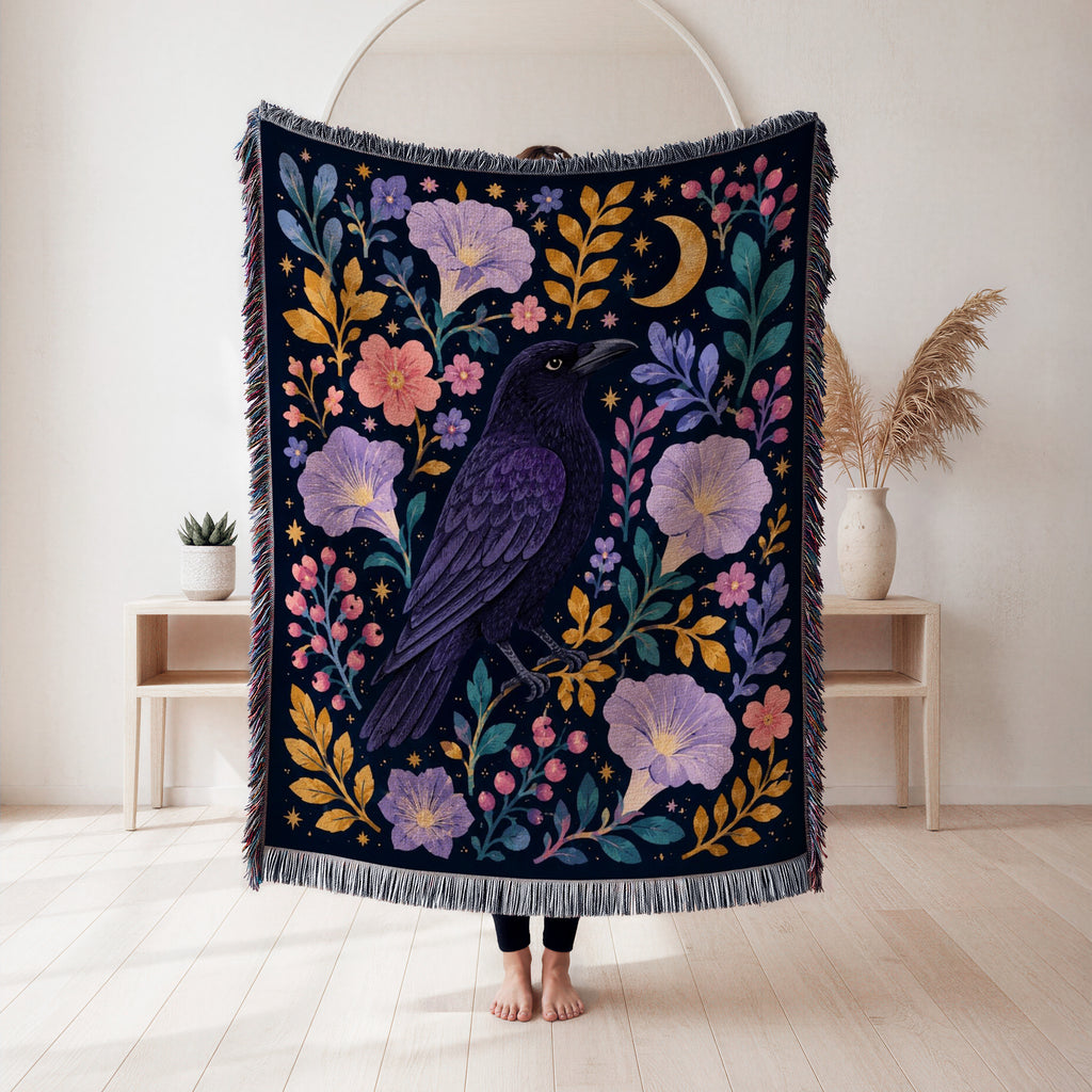 Midnight Raven Flower Blanket
