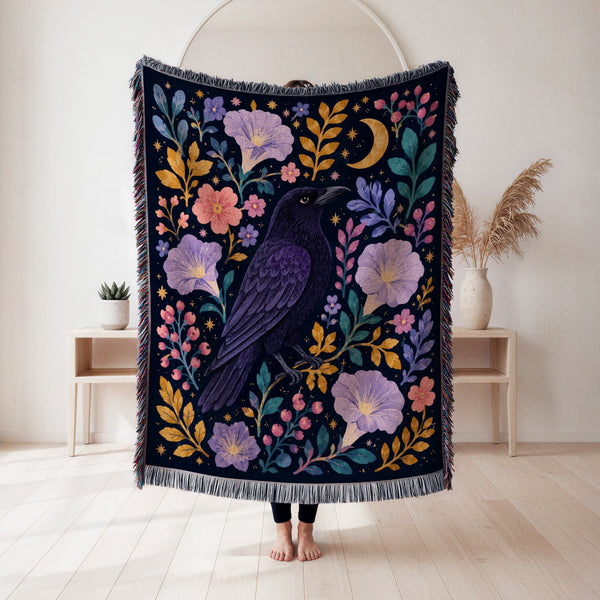 Midnight Raven Flower Blanket
