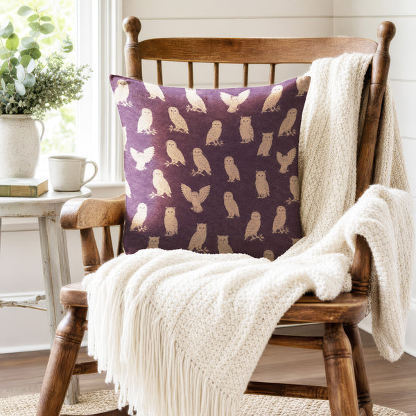 Twilight Owls – Purple Woodland Pillow