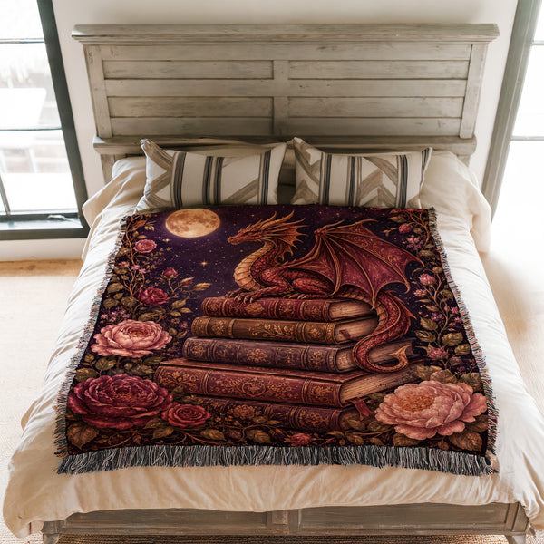 Crimson Rose Dragon Library Blanket
