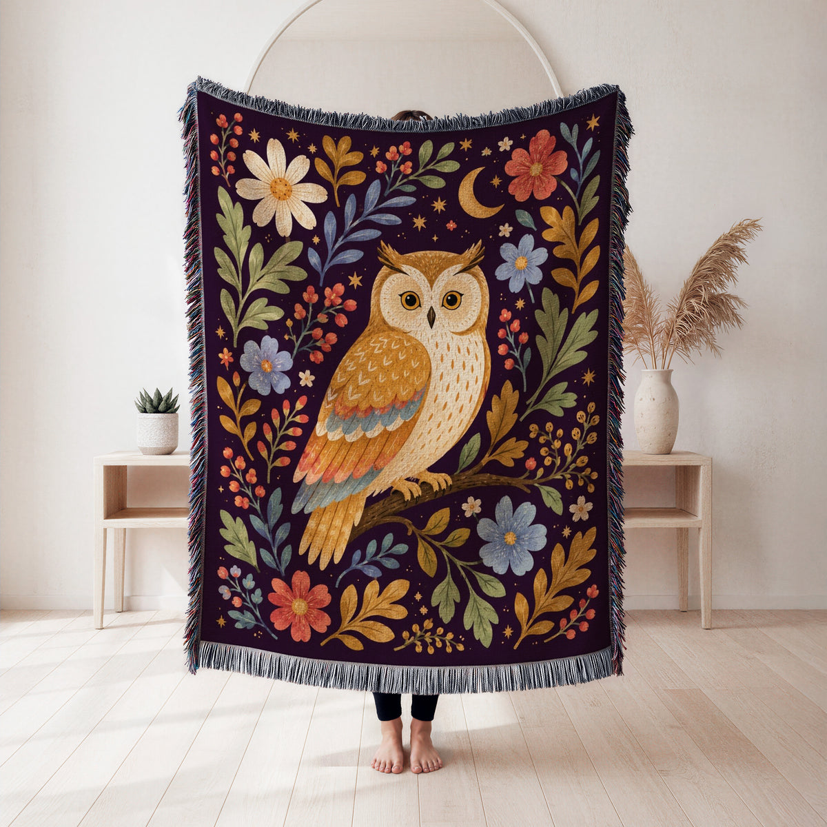 Golden Moon Owl Blanket