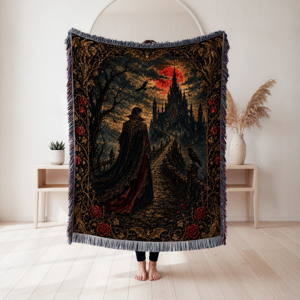 Crimson Moon Vampire Castle Blanket