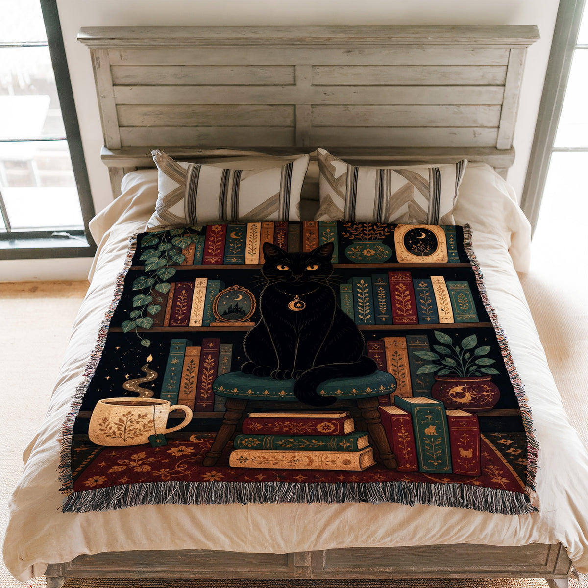 Black Cat Celestial Library Blanket