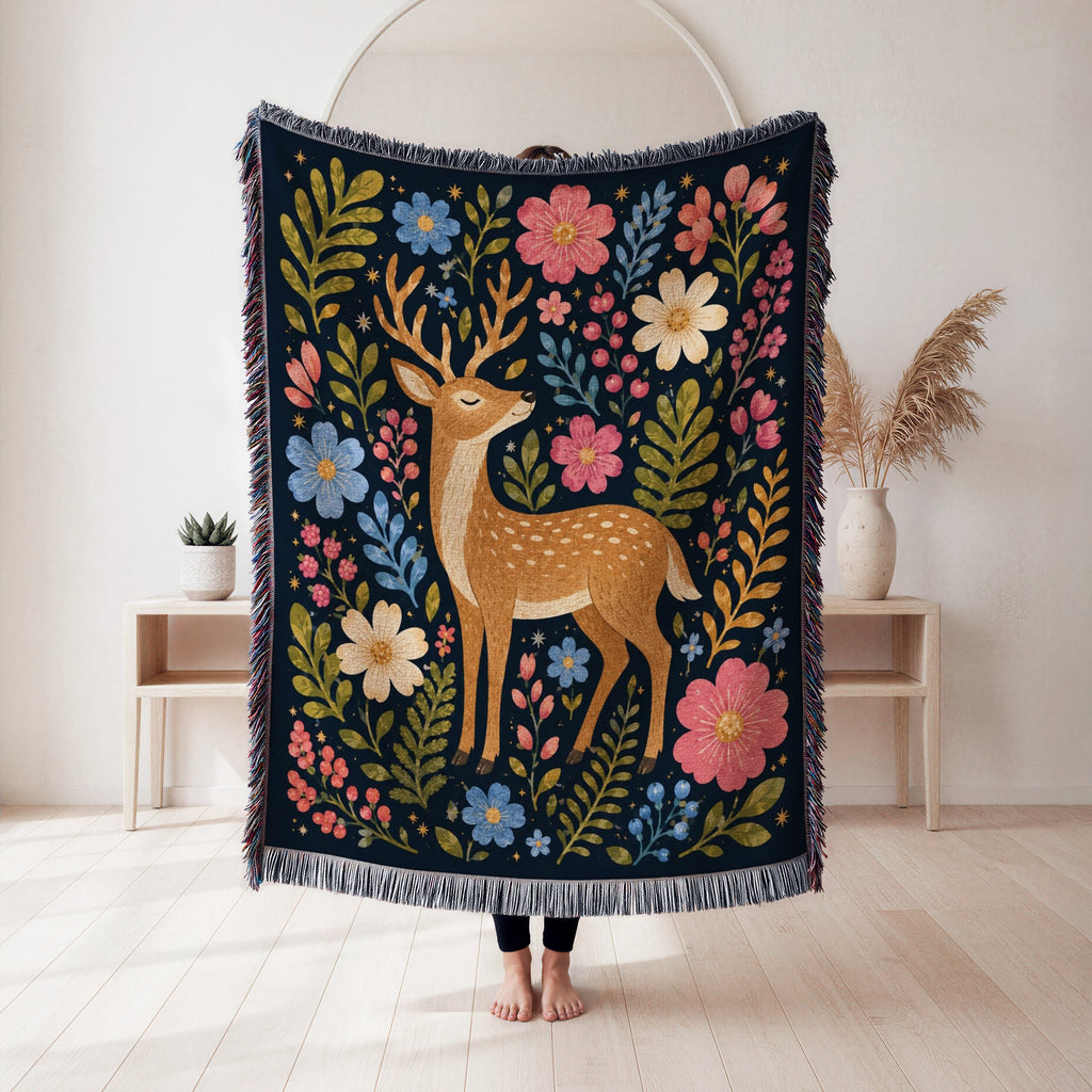 Midnight Floral Stag Blanket