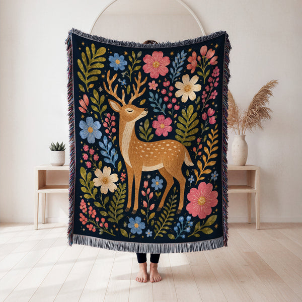 Midnight Floral Stag Blanket