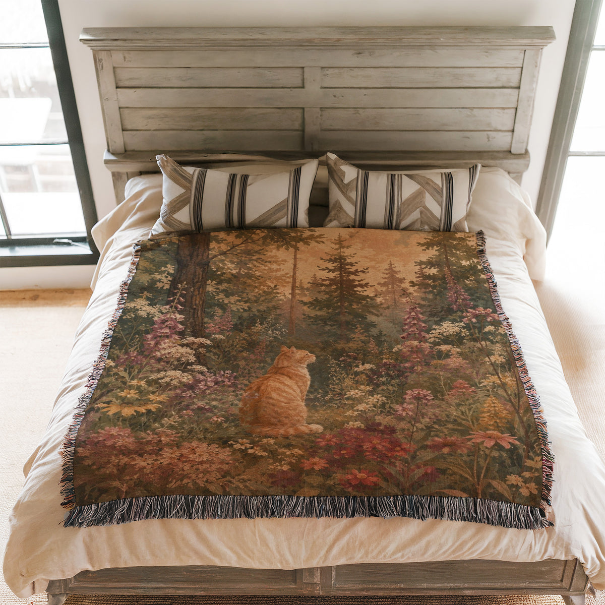 Forest Wildflower Ginger Cat Blanket