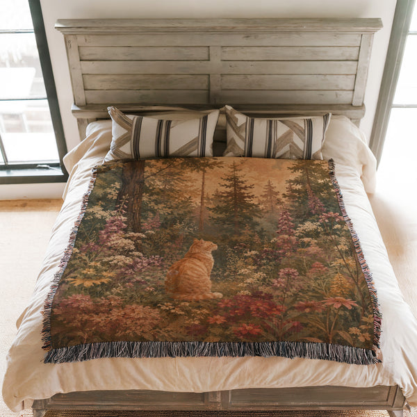 Forest Wildflower Ginger Cat Blanket
