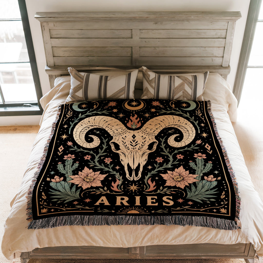 Aries Ram Skull Zodiac Blanket