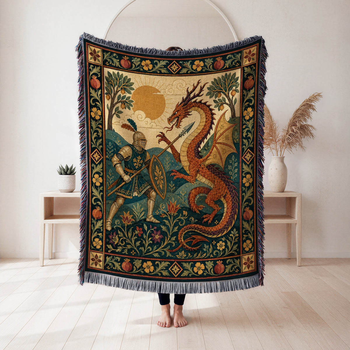 The Sunlit Dragon Duel Blanket
