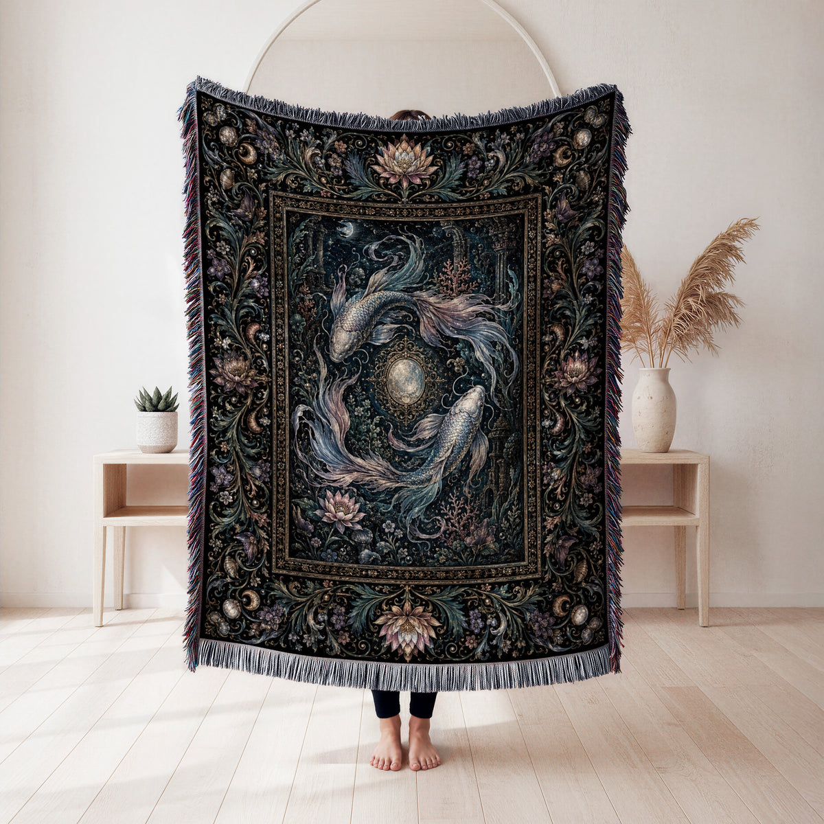 Pisces Moonlit Twin Fish Zodiac Blanket