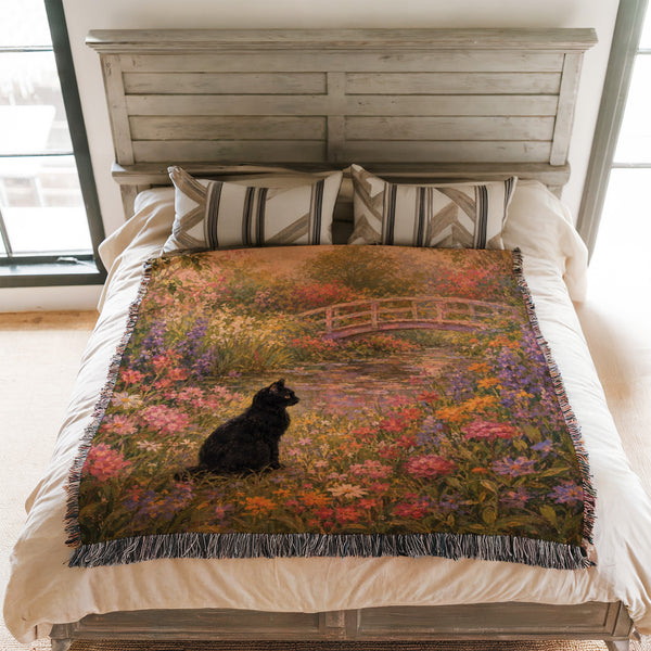 Garden Bridge Black Cat Blanket
