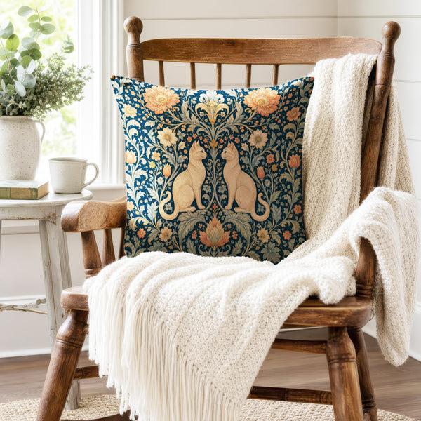 The Floral Cat Court – Ornate Botanical Pillow