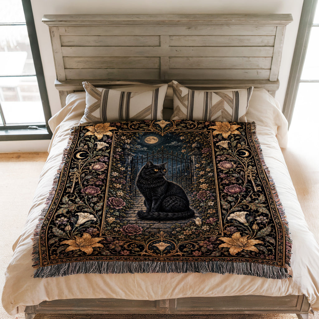 Black Cat at the Garden Gate Blanket