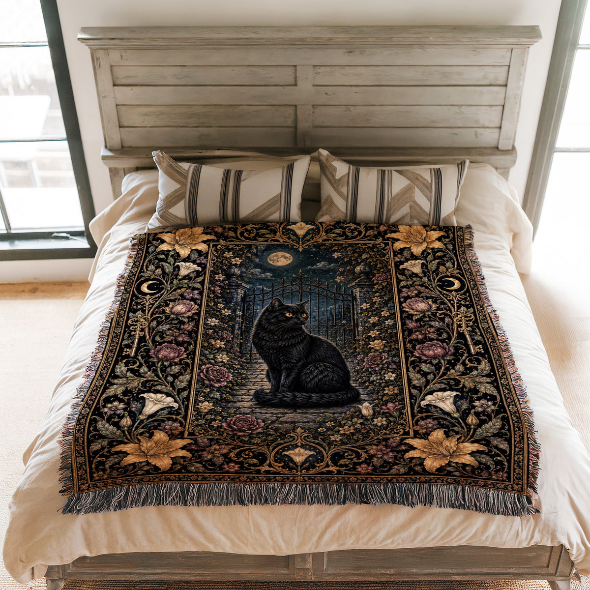 Black Cat at the Garden Gate Blanket