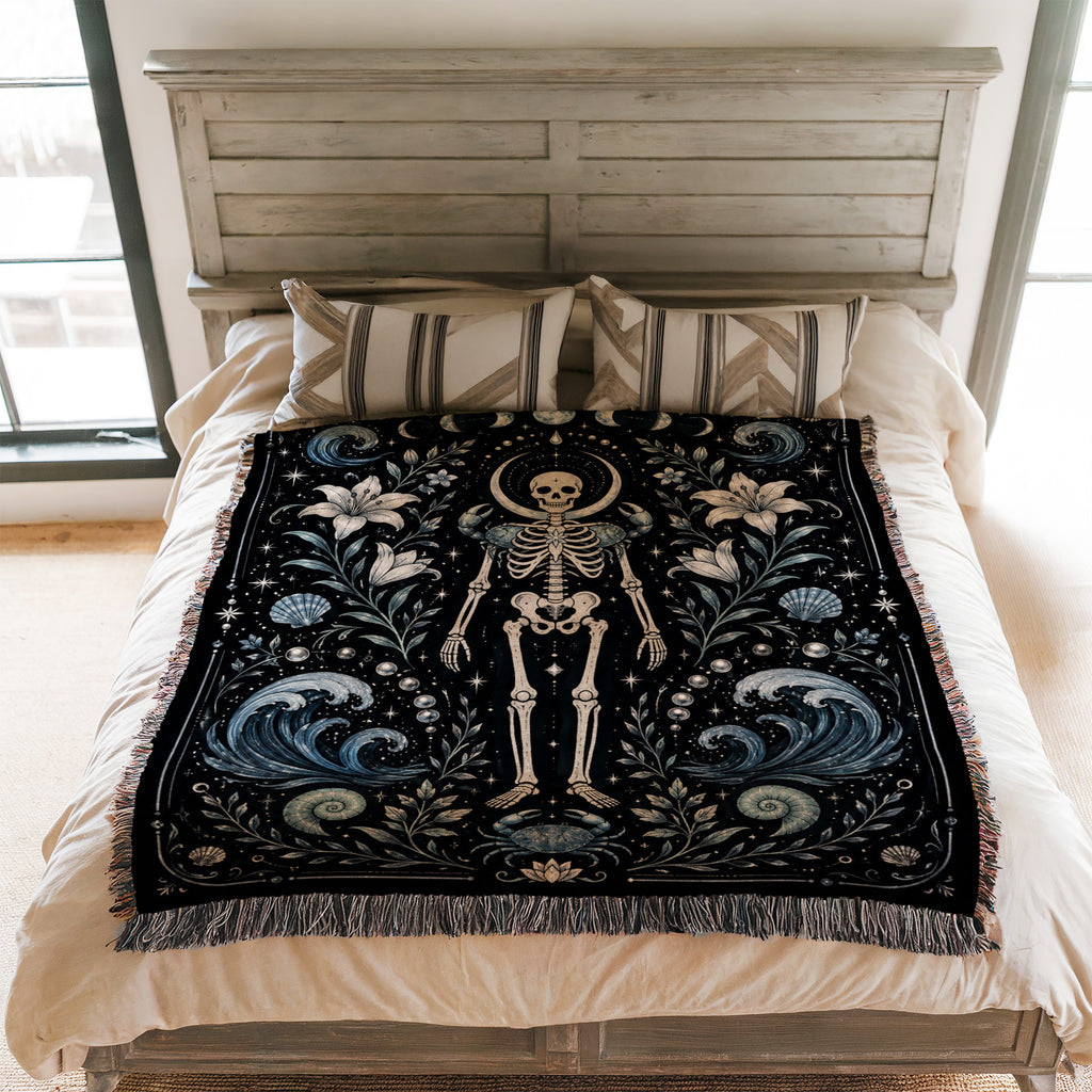 Cancer Moon & Tide – Gothic Skeleton Zodiac Blanket