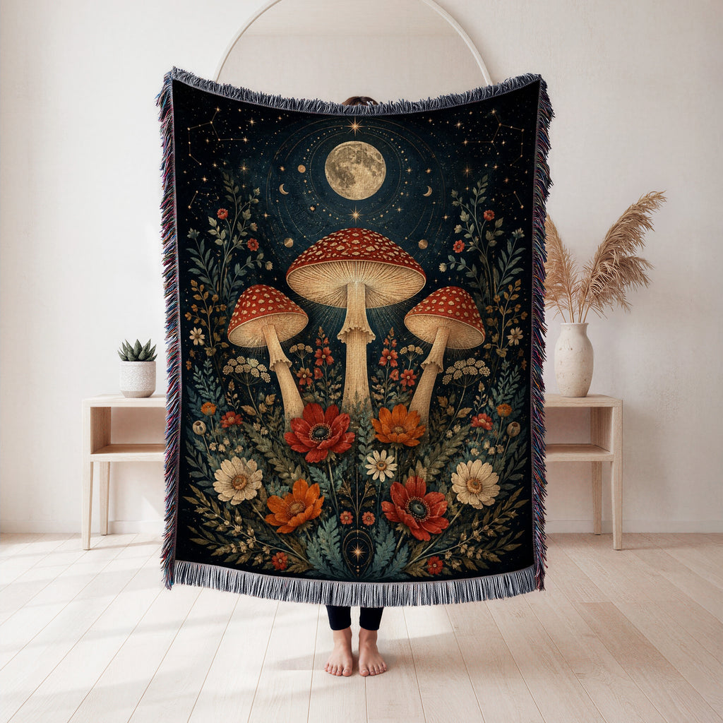 Full Moon Mushroom Garden Blanket