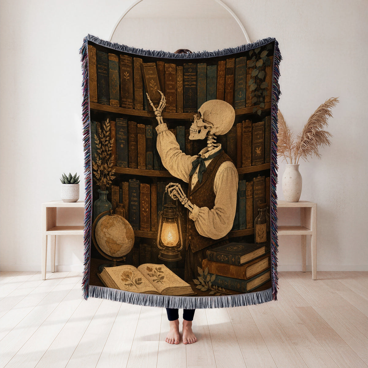 The Skeleton Librarian's Lantern Blanket