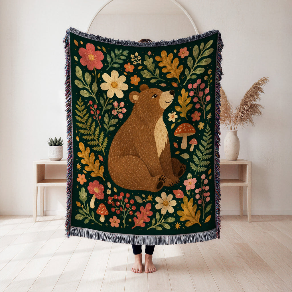 Woodland Bear & Mushroom Blanket