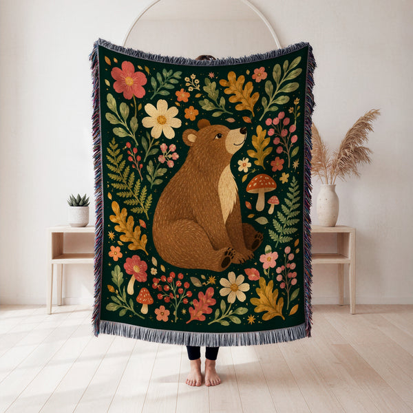 Woodland Bear & Mushroom Blanket