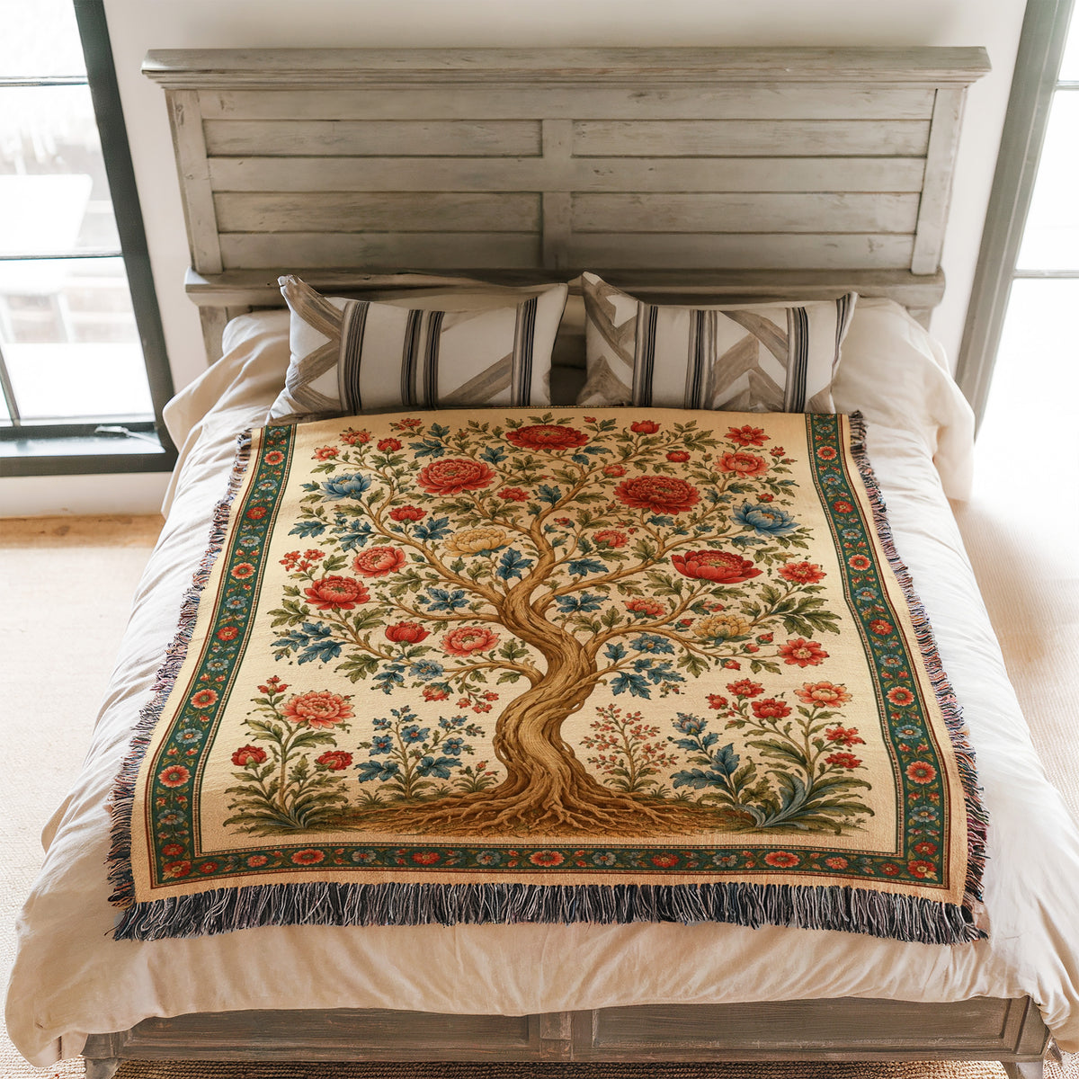 Crimson Bloom Tree Blanket