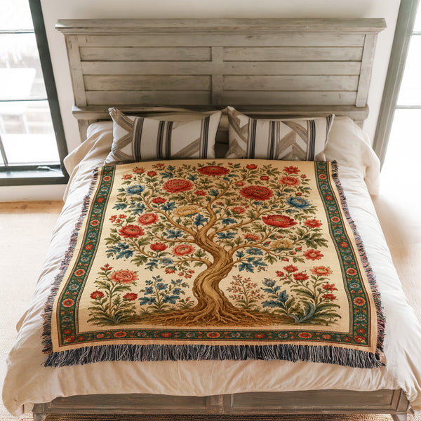 Crimson Bloom Tree Blanket
