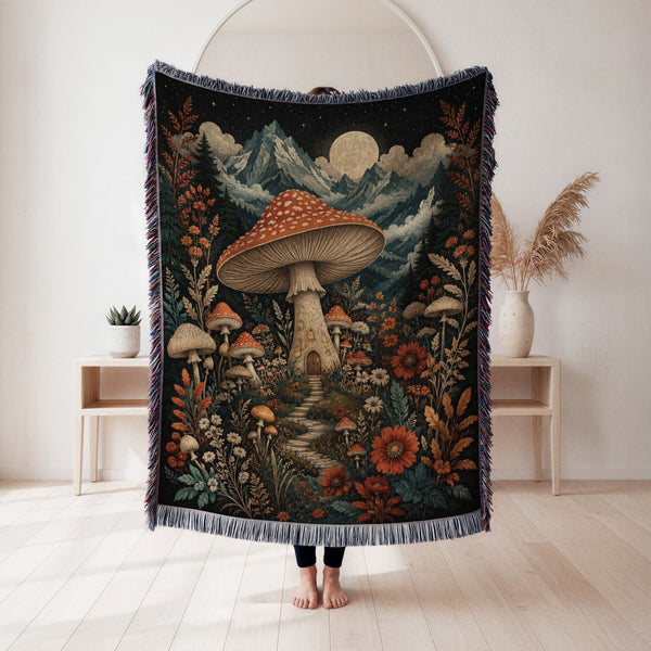 Mushroom Cottage Mountain Blanket