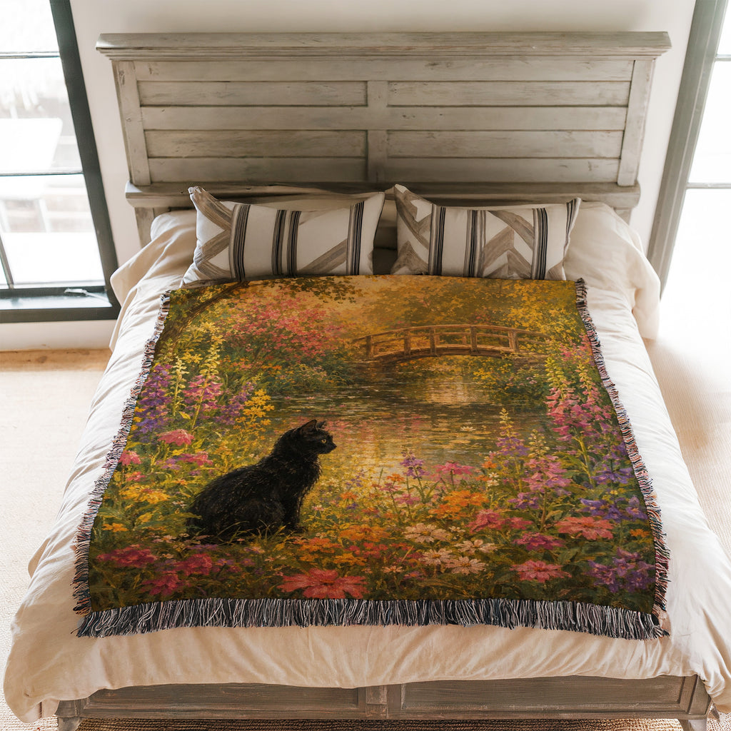 Wildflower Pond Black Cat Blanket