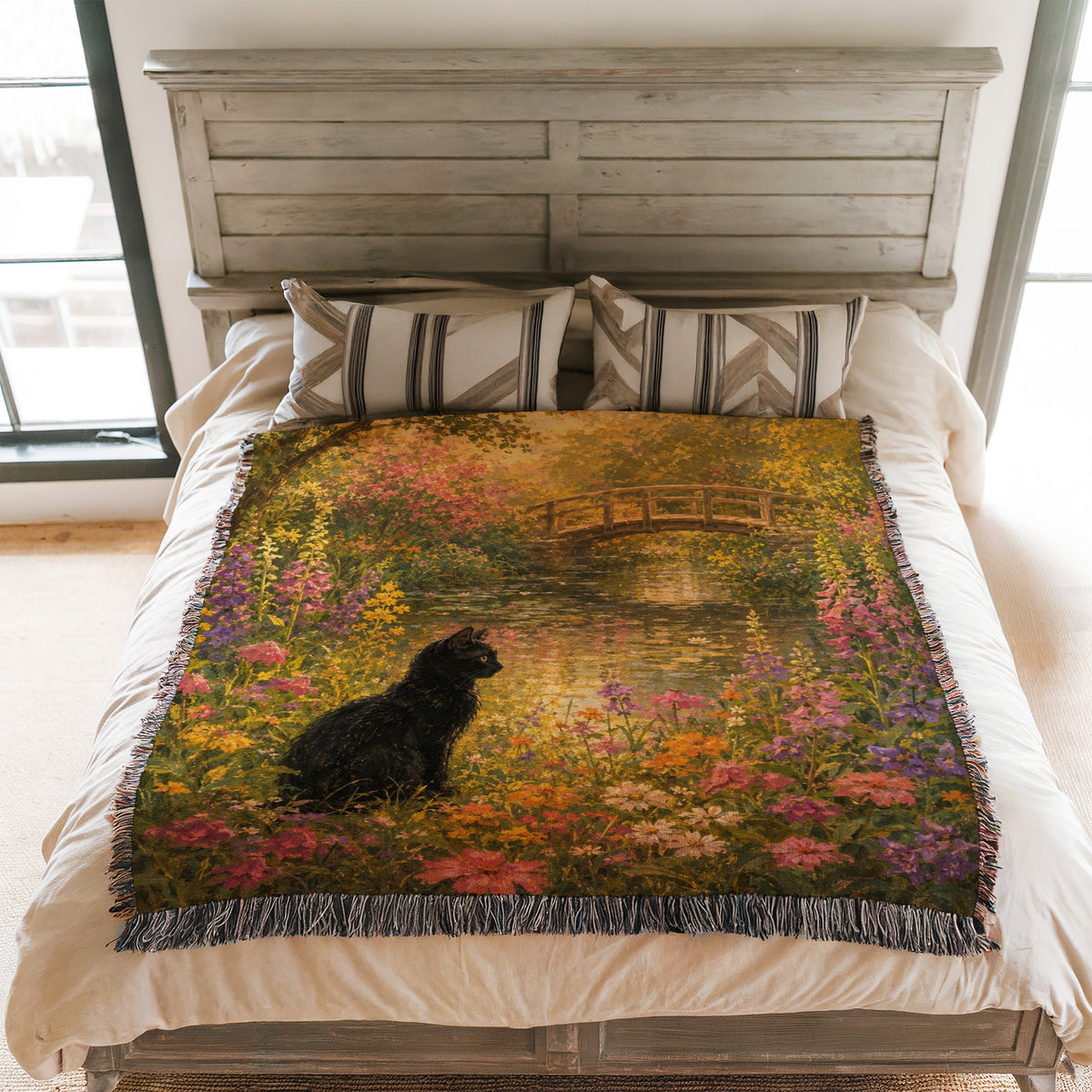 Wildflower Pond Black Cat Blanket
