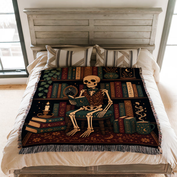 Skeleton Scholar's Celestial Library Blanket