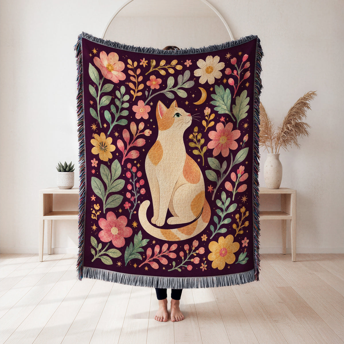 Moonlit Floral Cat Blanket