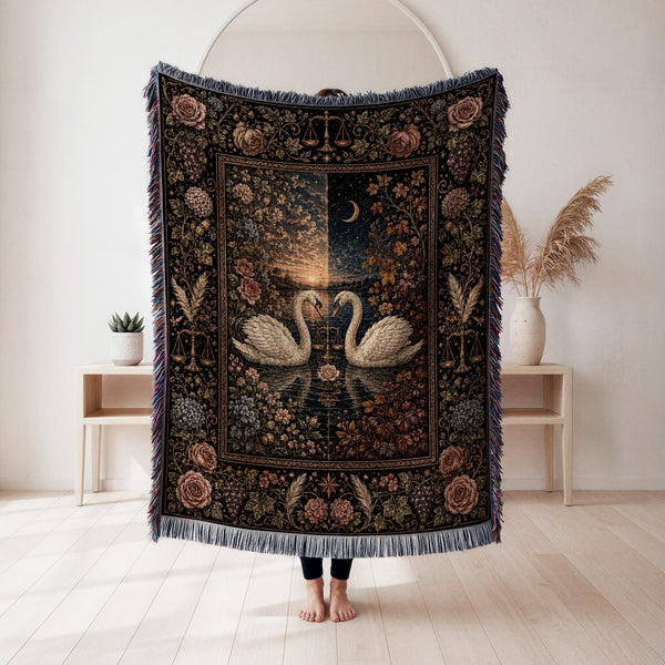 Libra Moonlit Swans Zodiac Blanket