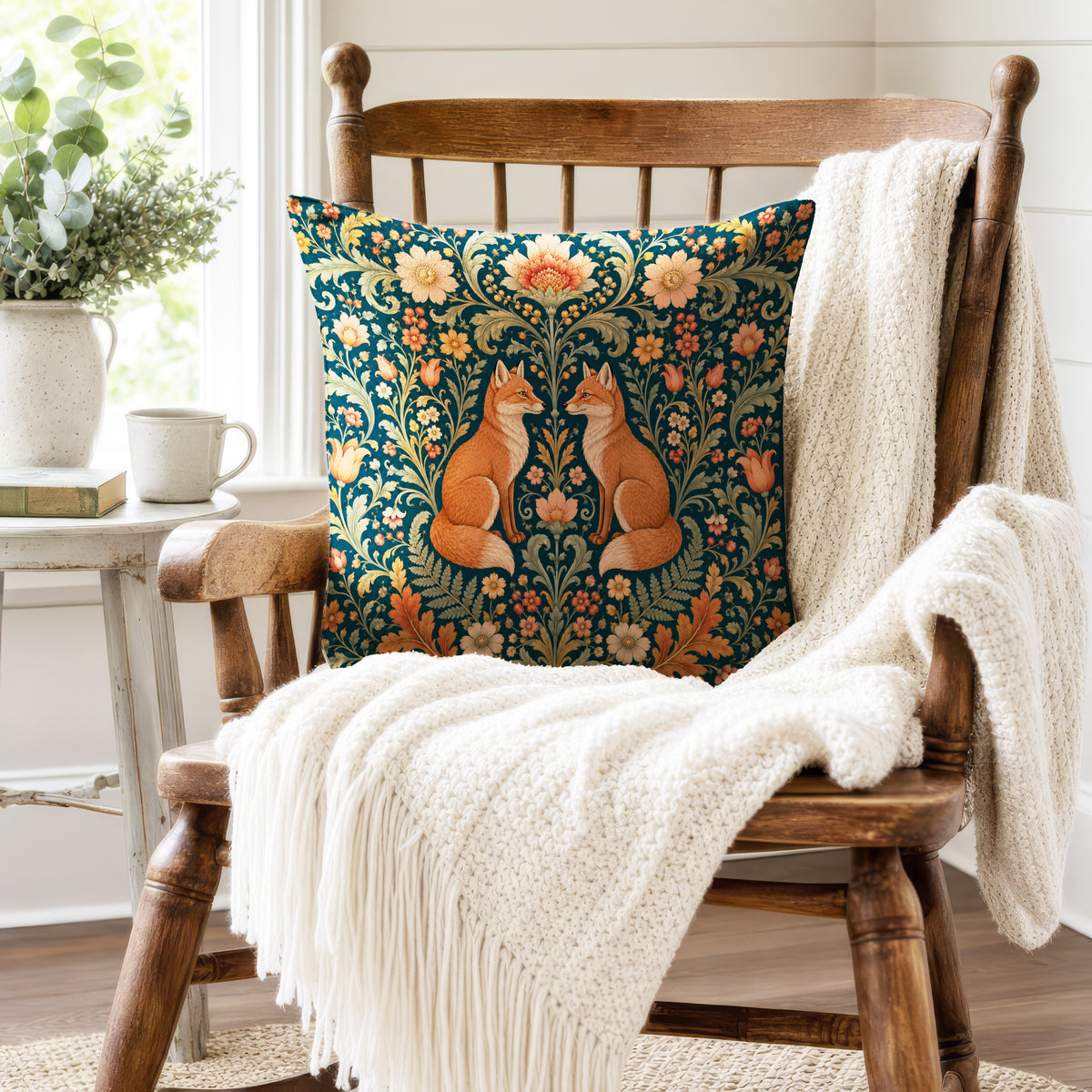 The Fox Garden – Ornate Woodland Floral Pillow