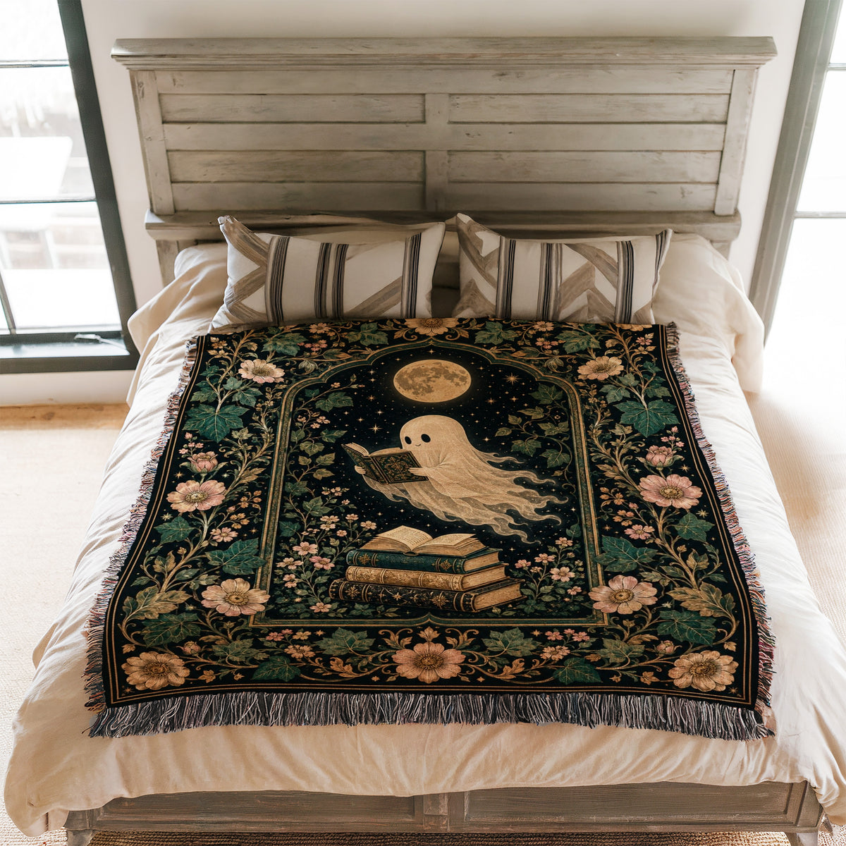 Moonlit Botanical Ghost Reader Blanket